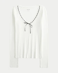 Long-Sleeve Lace Trim Top