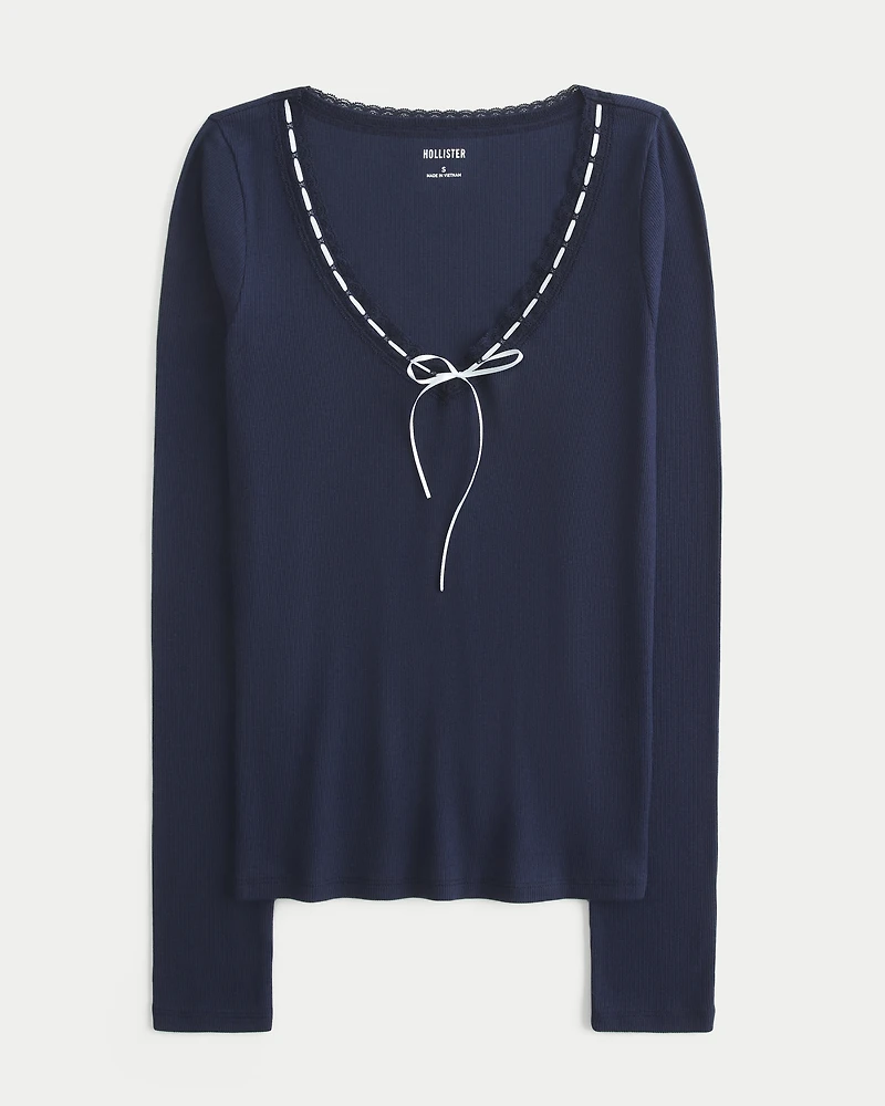 Long-Sleeve Lace Trim Top