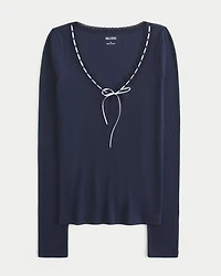 Long-Sleeve Lace Trim Top