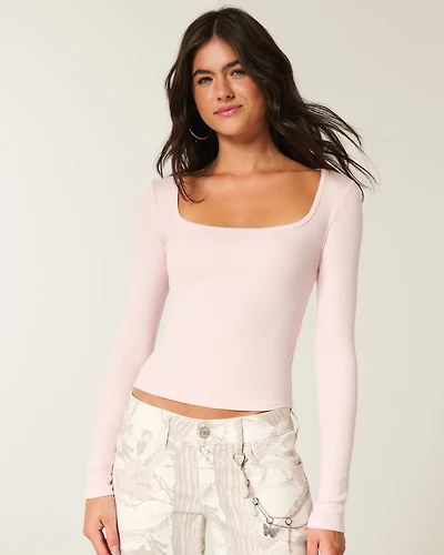 Long-Sleeve Square-Neck Top