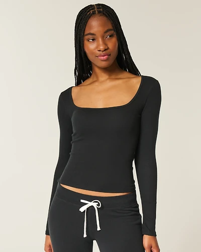 Long-Sleeve Square-Neck Top