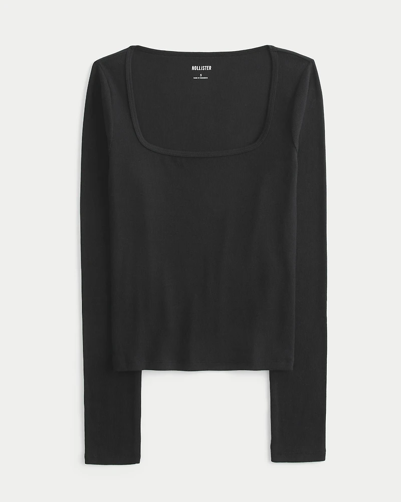Long-Sleeve Square-Neck Top