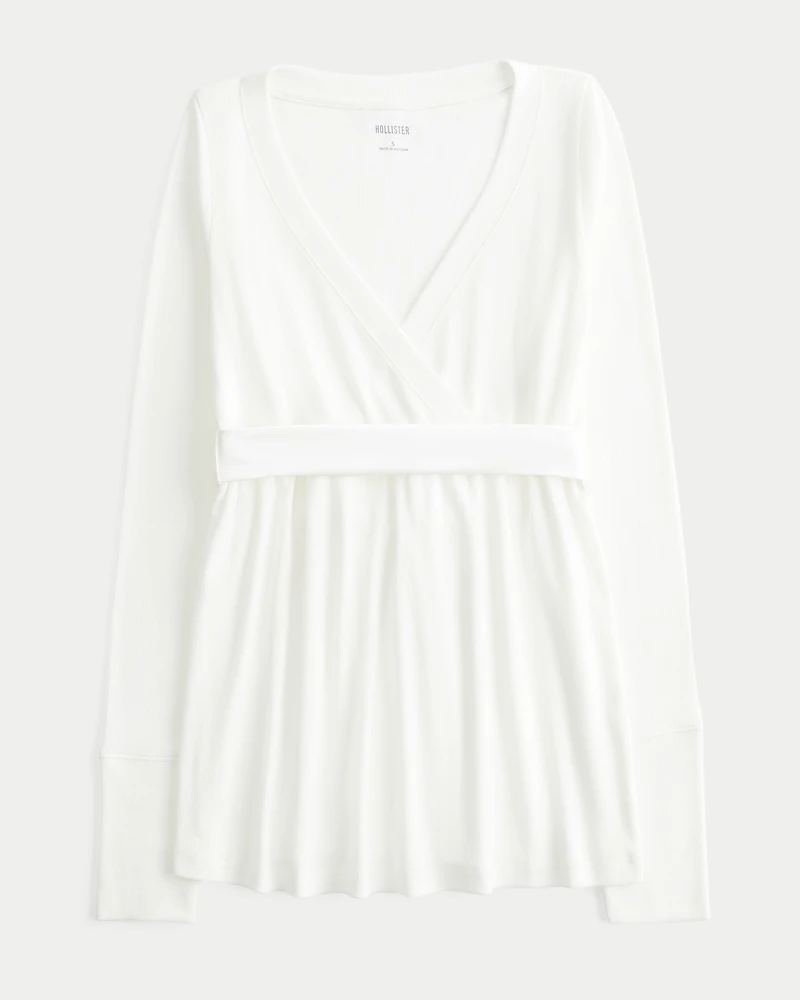 Easy Long-Sleeve Wrap-Front Babydoll Top