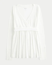 Easy Long-Sleeve Wrap-Front Babydoll Top