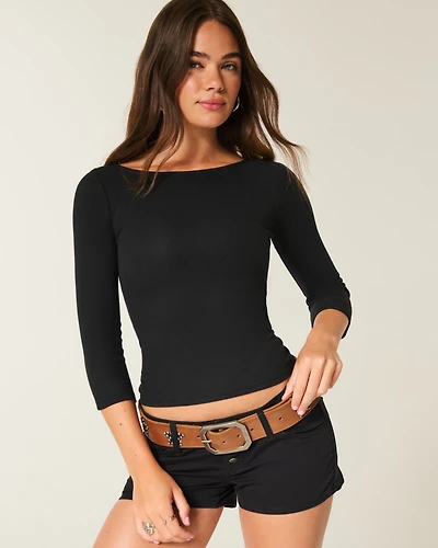 3/4 Sleeve Slash-Neck Baby Tee
