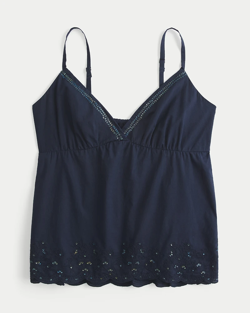 Shimmer Embroidered Babydoll Top