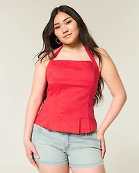 Pleated Open-Back Halter Top