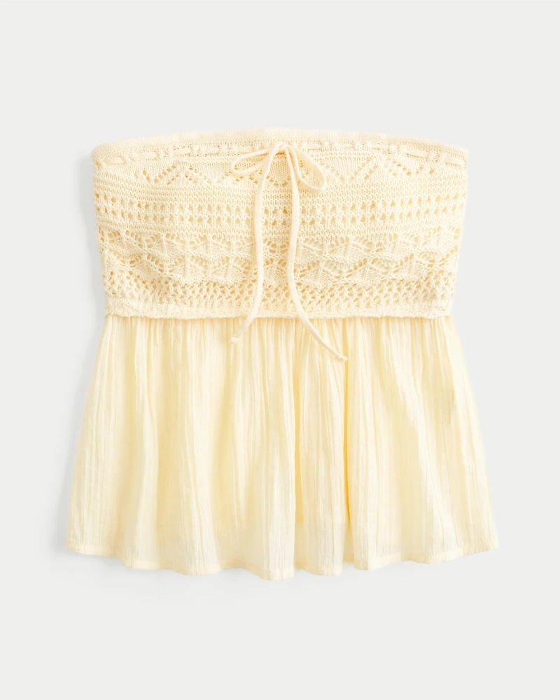 Easy Strapless Crochet Mix Babydoll Top