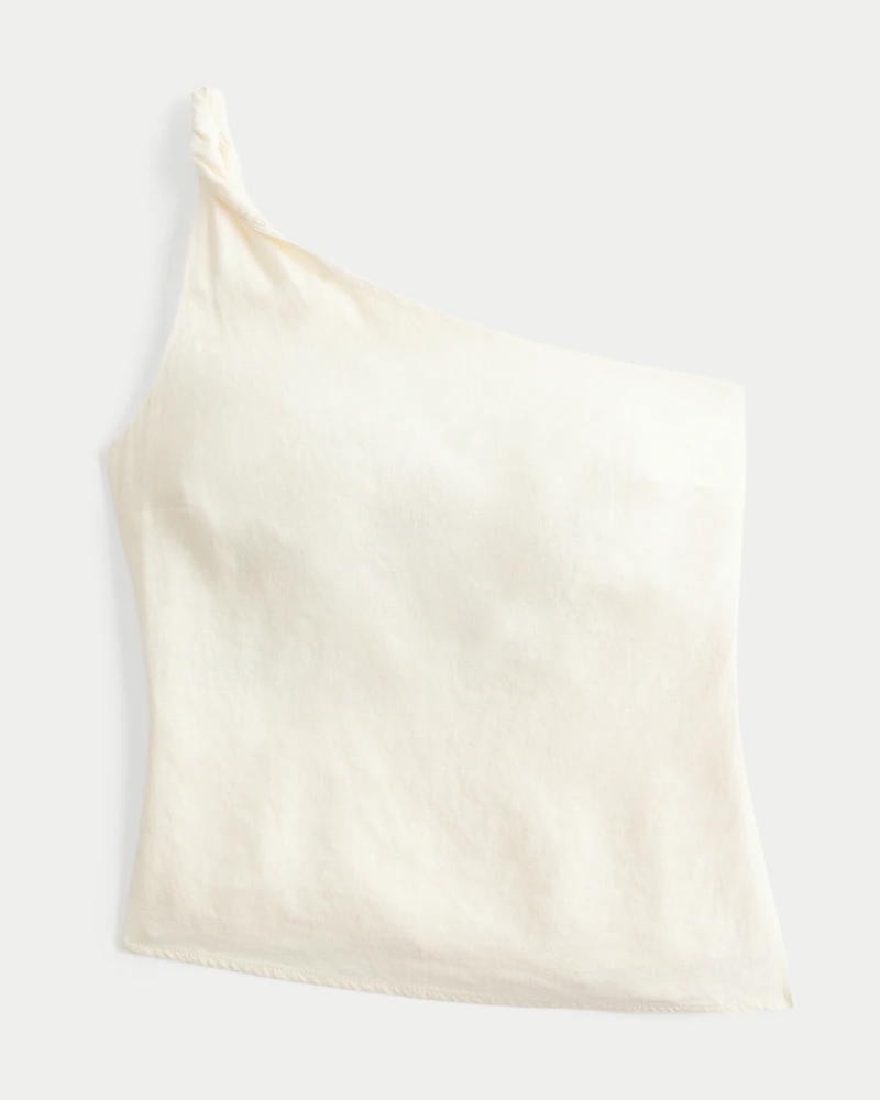 Linen-Blend One-Shoulder Top