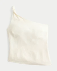 Linen-Blend One-Shoulder Top