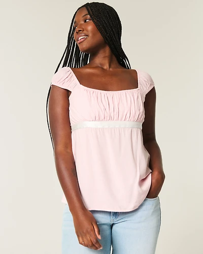 Easy Satin Tie Babydoll Top