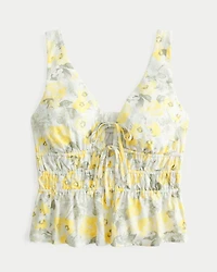 Linen-Blend Tie-Front Peplum Top