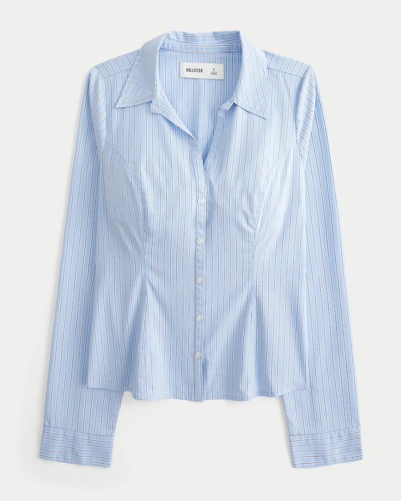Stretch Poplin Button-Through Shirt