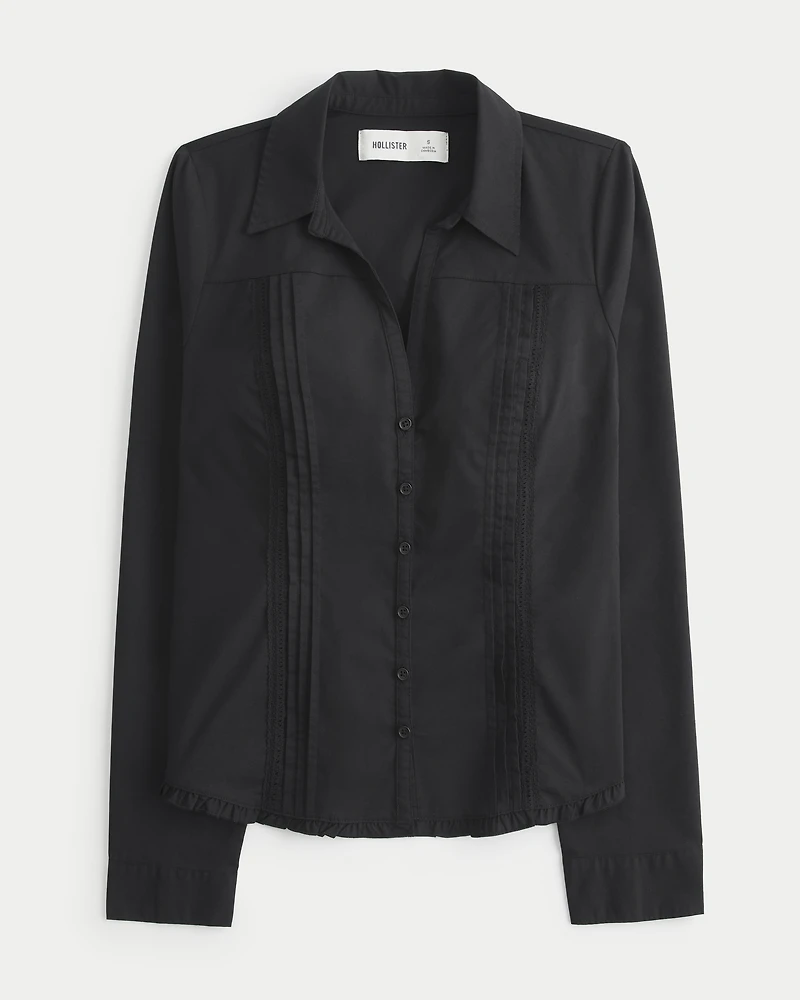 Lace Inset Button Front Shirt