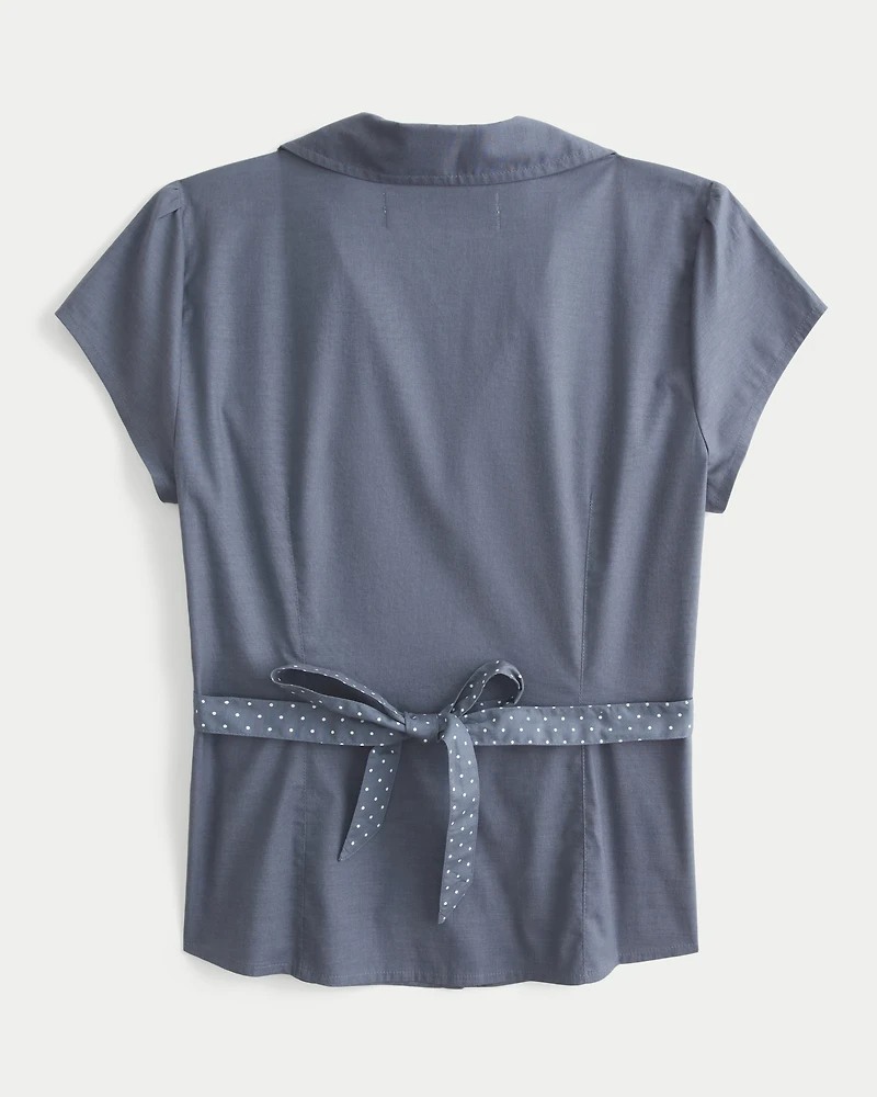 short sleeve dress shirt bow tie MISCH MASCH 2025 Spring/Summer New Collection Short Sleeve Bow Tie Shi