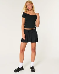 Mid-Rise Pleated Mini Skort