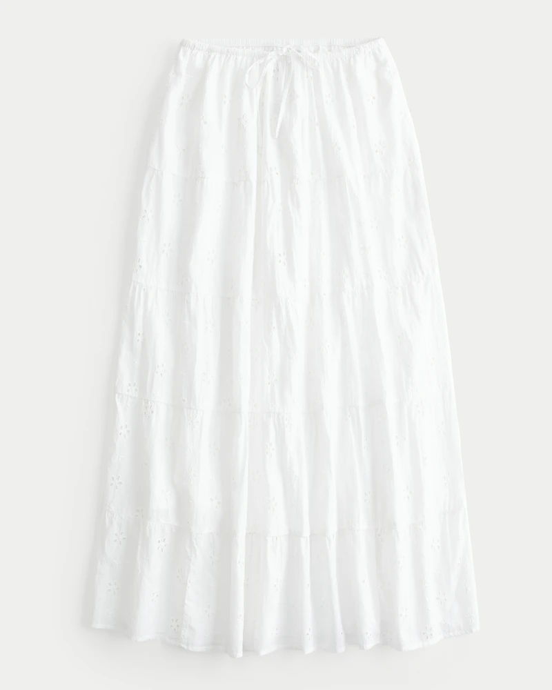 Tiered Eyelet Maxi Skirt