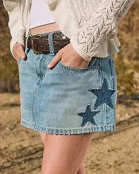 Low-Rise Medium Wash Star Applique Denim Mini Skort