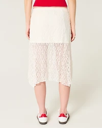 Asymmetrical Hem Lace Midi Skirt