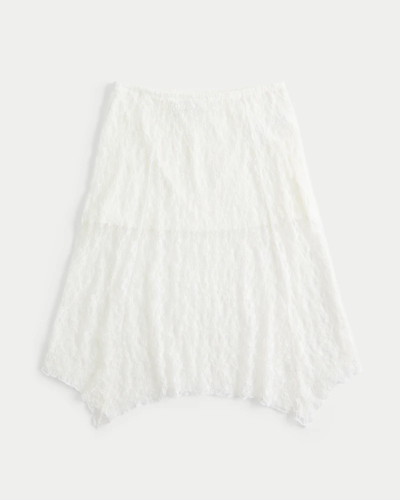 Asymmetrical Hem Lace Midi Skirt
