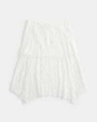 Asymmetrical Hem Lace Midi Skirt