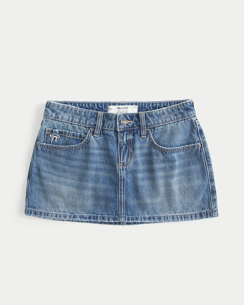 Curvy Low-Rise Embroidered Bow Denim Mini Skort