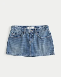 Curvy Low-Rise Embroidered Bow Denim Mini Skort