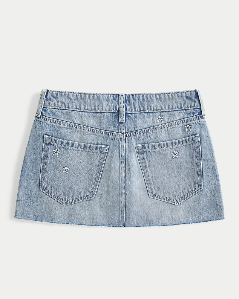 Low-Rise Star Embroidered Denim Mini Skort