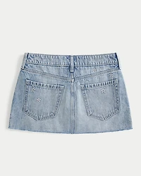 Low-Rise Star Embroidered Denim Mini Skort