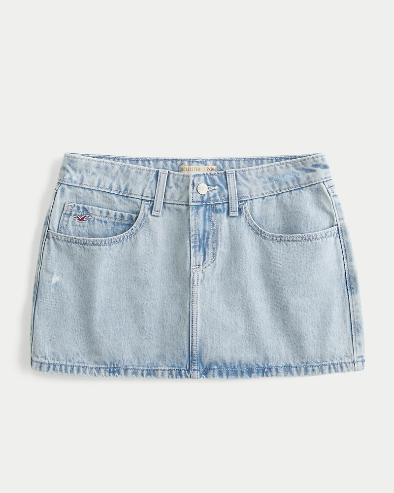 Low-Rise Light Wash Denim Mini Skort