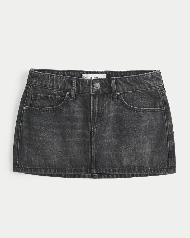 Low-Rise Washed Black Denim Mini Skort