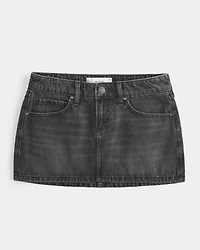 Low-Rise Washed Black Denim Mini Skort