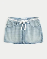 Low-Rise Lace Tie Denim Mini Skort