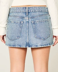 Low-Rise Rhinestone Denim Mini Skort
