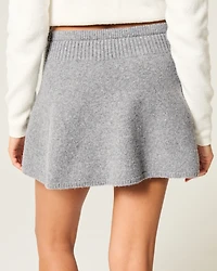 Mid-Rise Circle-Cut Sweater-Knit Mini Skirt