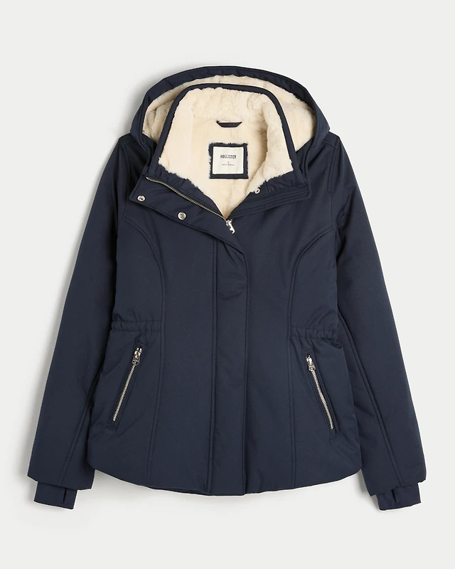 Ladies Jackets Hollister Blue Jacket Hollister Faux Fur-Lined All