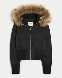Faux Fur Trim Puffer Bomber Jacket