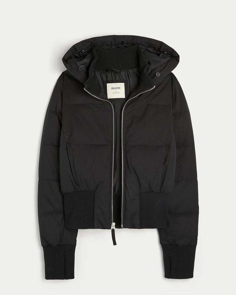 Faux Fur Trim Puffer Bomber Jacket