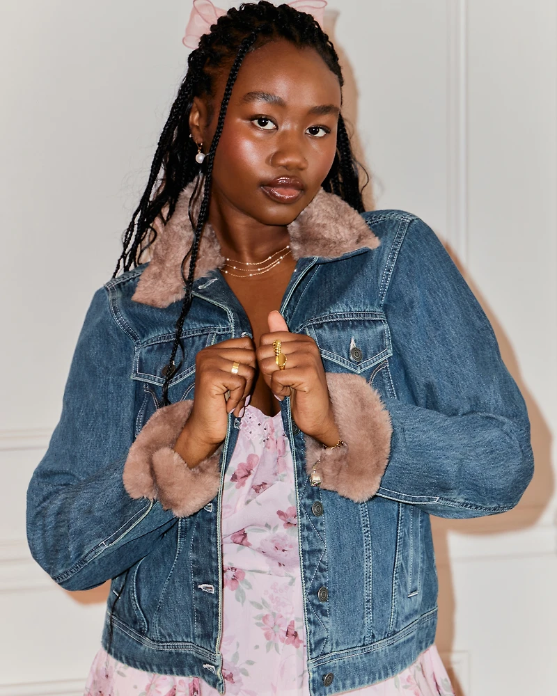 Faux Fur Trim Denim Jacket