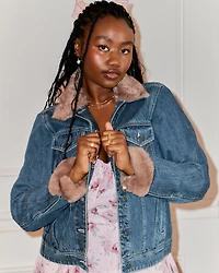 Faux Fur Trim Denim Jacket