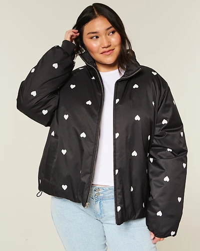Zip-Up Pattern Puffer Jacket