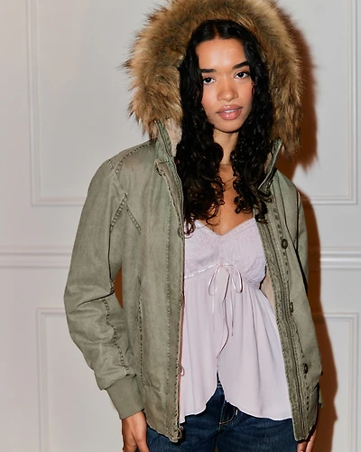 Faux Fur-Lined Bomber Jacket