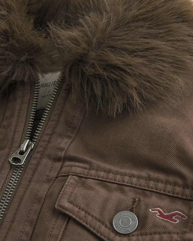 Faux Fur Trim Twill Jacket