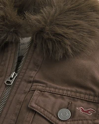 Faux Fur Trim Twill Jacket