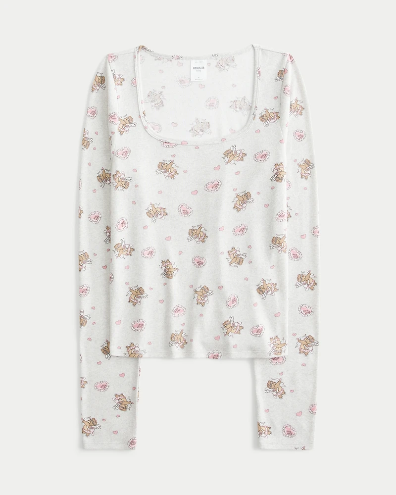 Cozy Bear Pattern Pajama Top