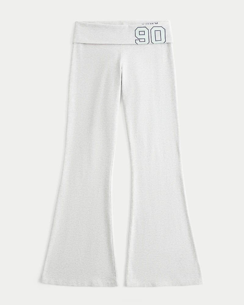 Number Graphic Foldover Waist Flare Pants