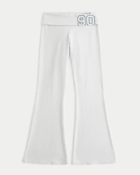 Number Graphic Foldover Waist Flare Pants