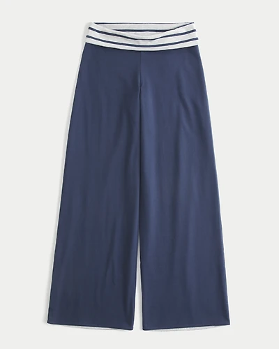 Reversible Knit Foldover Waist Wide-Leg Pants