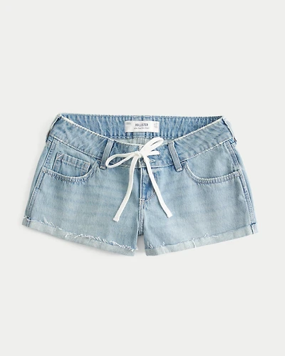 Low-Rise Light Wash Tie Waist Mini Jean Shorts
