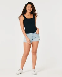 Curvy Low-Rise Ripped Light Wash Denim Shorts 3"